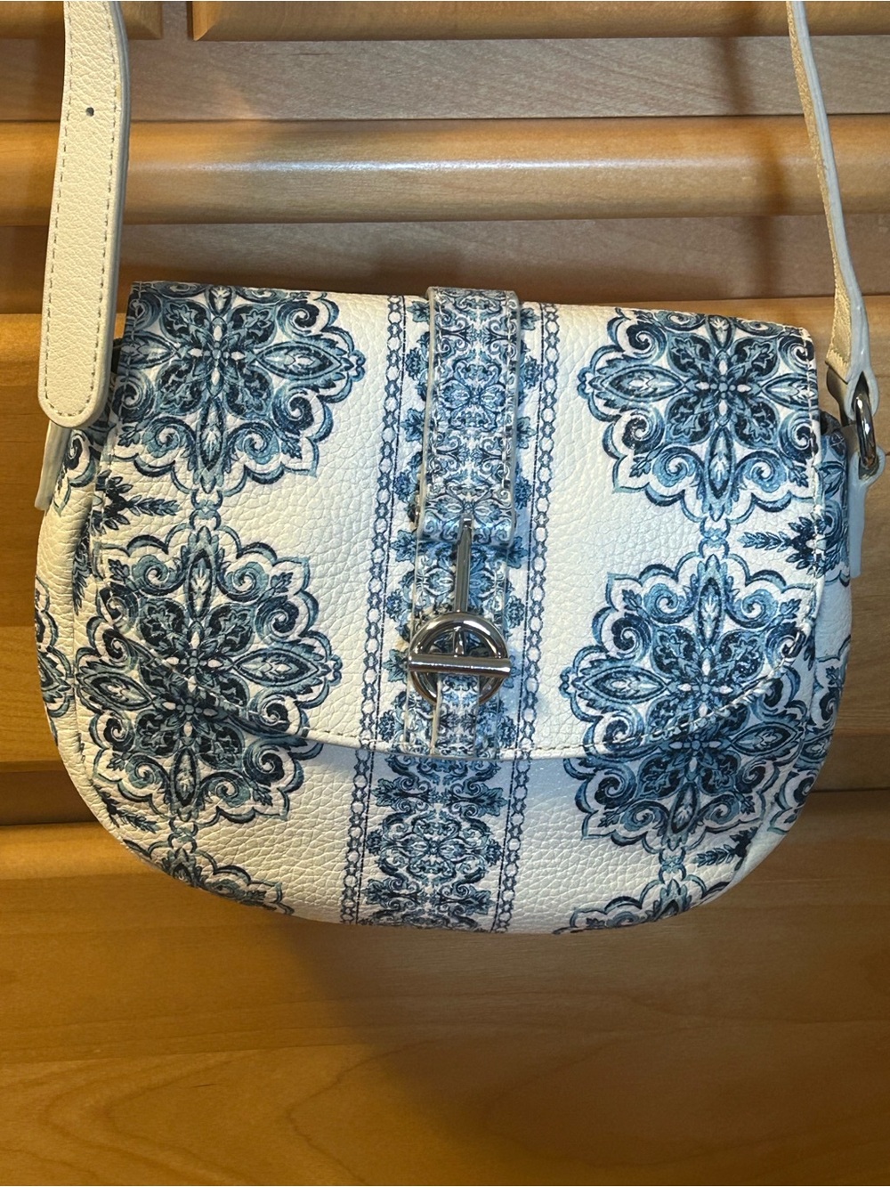 Talbots White and Blue Printed Leather Crossbody or Shoulder Bag